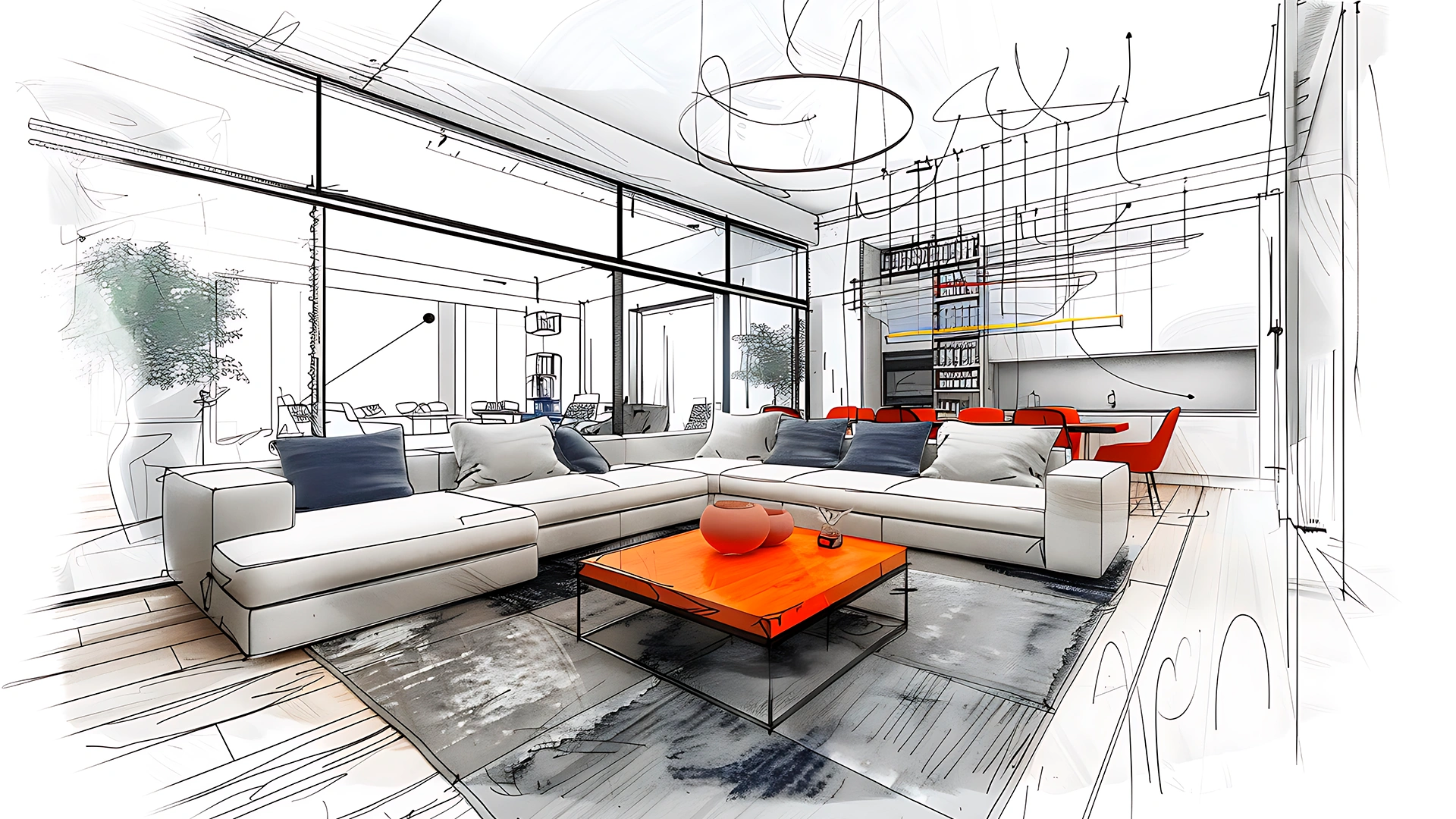 Virtually staged living room